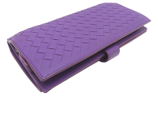 Cartera larga de cuero morado Bottega Veneta Púrpura - vista 3