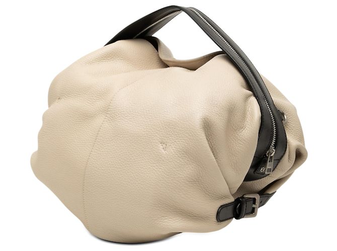 LOEWE Borsa Satchel in pelle di vitello granulata beige con zip e manico - vista 2