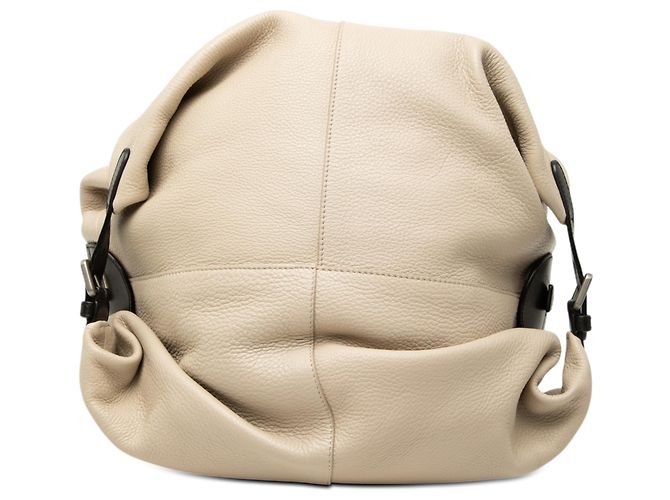 LOEWE Borsa Satchel in pelle di vitello granulata beige con zip e manico - vista 3