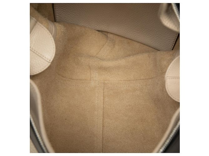 LOEWE Borsa Satchel in pelle di vitello granulata beige con zip e manico - vista 4