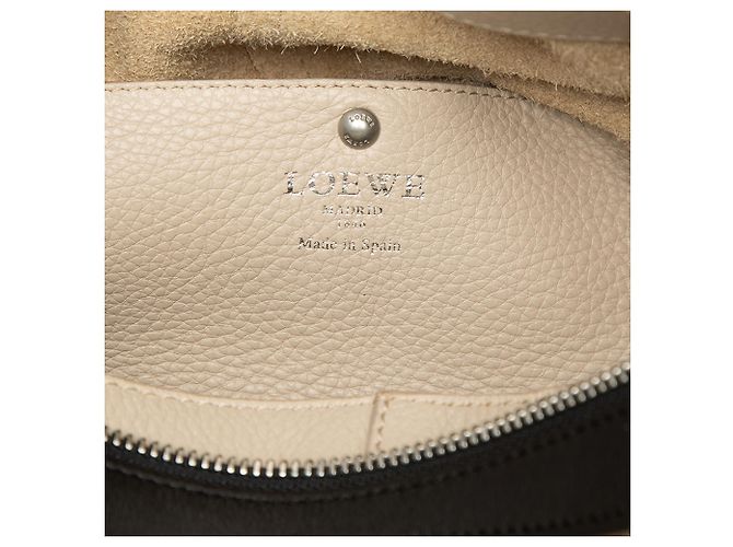 LOEWE Borsa Satchel in pelle di vitello granulata beige con zip e manico - vista 5