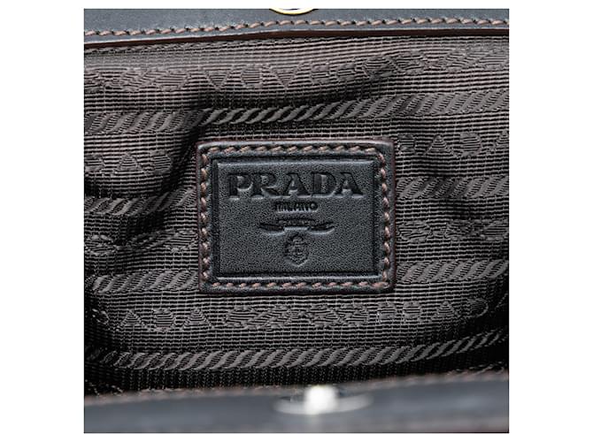 Pochette Prada Brown Canvas Canapa Logo Frame Marrone Marrone scuro - vista 5