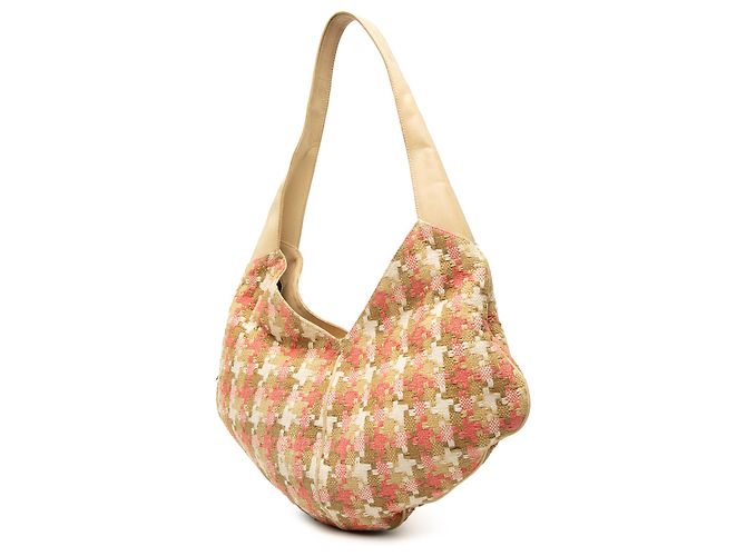 LOEWE Borsa Hobo in Tweed Beige con Motivo Pied-de-Poule - vista 2