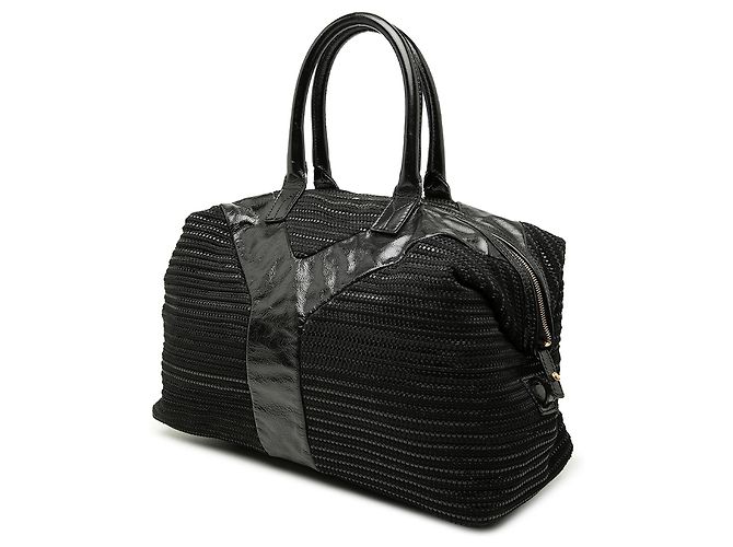 Borsa Easy Y Tote in tessuto texturizzato nero e vernice Saint Laurent - vista 2