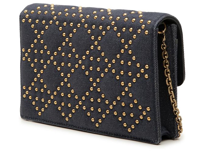 Portafoglio con catena DiorAddict in denim blu con cannage e borchie Dior Blu navy - vista 2