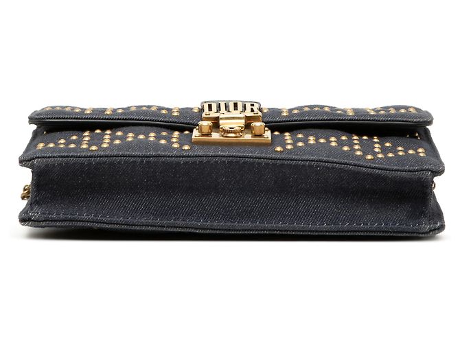 Portafoglio con catena DiorAddict in denim blu con cannage e borchie Dior Blu navy - vista 3