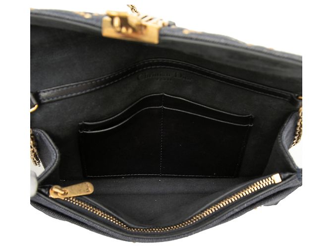 Portafoglio con catena DiorAddict in denim blu con cannage e borchie Dior Blu navy - vista 4