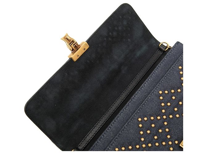 Portafoglio con catena DiorAddict in denim blu con cannage e borchie Dior Blu navy - vista 6