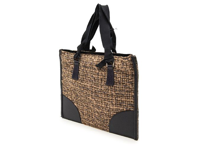 Borsa a mano piatta in tweed con bordi in vitello marrone Prada Marrone chiaro - vista 2