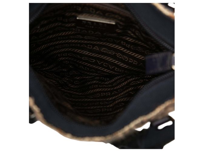 Borsa a mano piatta in tweed con bordi in vitello marrone Prada Marrone chiaro - vista 4