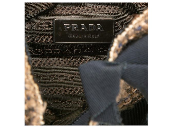 Borsa a mano piatta in tweed con bordi in vitello marrone Prada Marrone chiaro - vista 5