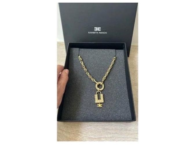Collana Elisabetta Franchi color oro con pendente a lucchetto D'oro - vista 4