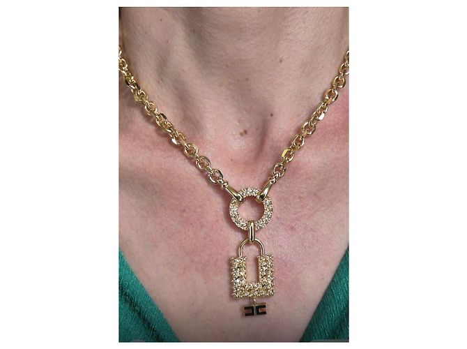 Collana Elisabetta Franchi color oro con pendente a lucchetto D'oro - vista 5