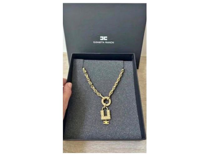 Collana Elisabetta Franchi color oro con pendente a lucchetto D'oro - vista 6