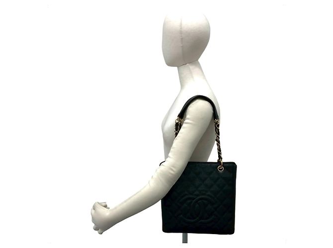Chanel PST Coco Mark Caviar Leder Umhängetasche mit Kette Schwarz - Ansicht 2