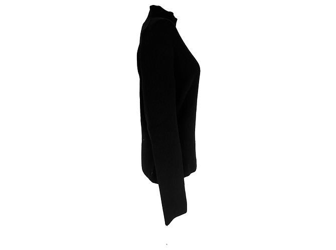 Saint Laurent Rippstrick-Rollkragenpullover aus schwarzer Wolle - Ansicht 2