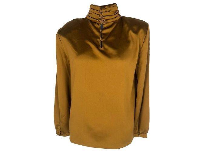 Camicetta Saint Laurent in seta marrone con spalle imbottite - vista 2