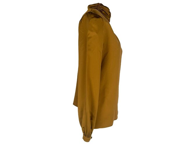Camicetta Saint Laurent in seta marrone con spalle imbottite - vista 6