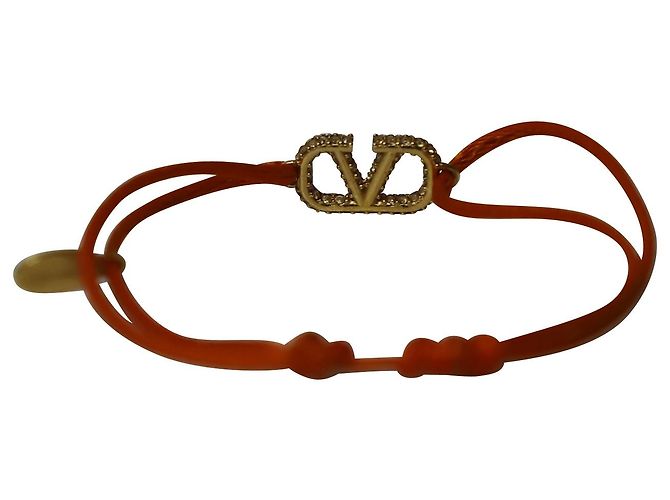 Autre Marque Bracciale Valentino Vlogo Signature in cotone arancione e strass - vista 2