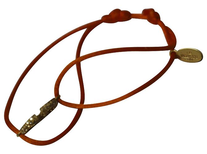 Autre Marque Bracciale Valentino Vlogo Signature in cotone arancione e strass - vista 3