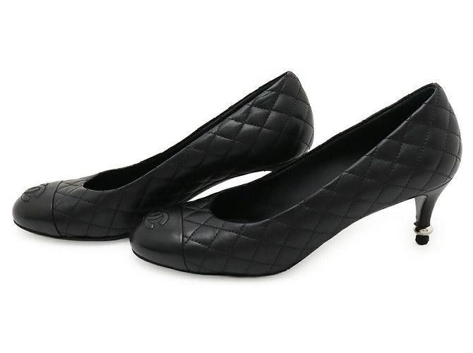 Timeless Chanel Matelasse Coco Mark Leder Pumps Schwarz - Ansicht 2