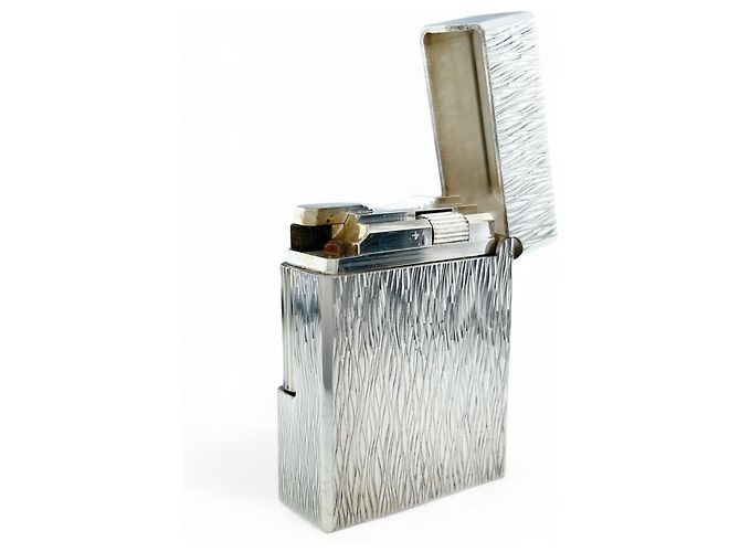 Autre Marque S.T. Dupont Feuerzeug Silber mit Short Wave Muster - Ansicht 5