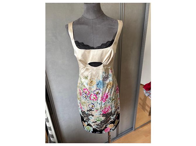 Vestido de verano de seda Roberto Cavalli Negro Multicolor Beige - vista 2