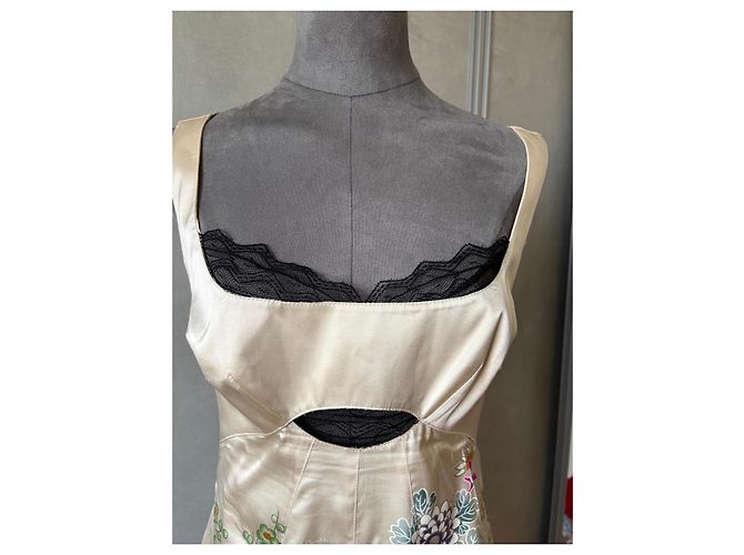 Vestido de verano de seda Roberto Cavalli Negro Multicolor Beige - vista 3