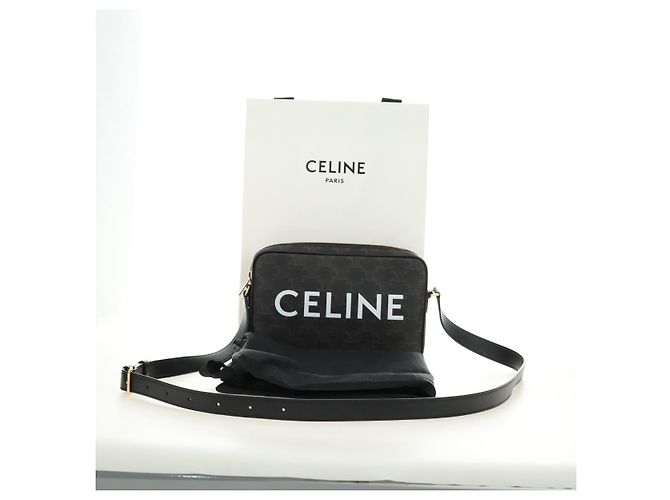 Céline CELINE Triomphe Medium Messenger Bag Shoulder Bag PVC Black Gold Auth mr2571SAM Nero D'oro - vista 12