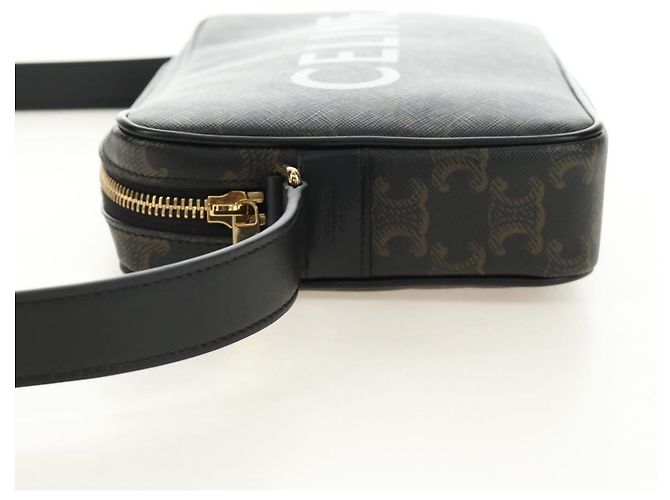 Céline CELINE Triomphe Medium Messenger Bag Shoulder Bag PVC Black Gold Auth mr2571SAM Nero D'oro - vista 3