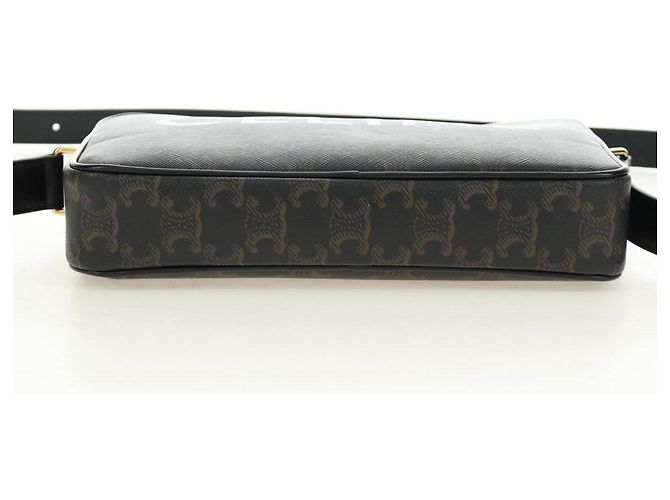 Céline CELINE Triomphe Medium Messenger Bag Shoulder Bag PVC Black Gold Auth mr2571SAM Nero D'oro - vista 5