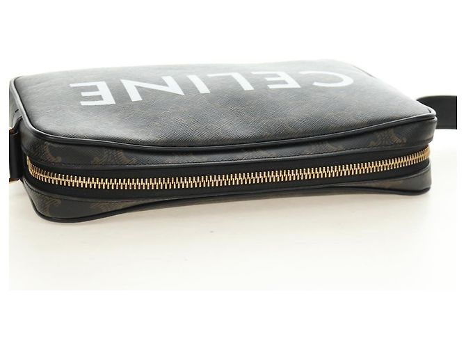Céline CELINE Triomphe Medium Messenger Bag Shoulder Bag PVC Black Gold Auth mr2571SAM Nero D'oro - vista 6