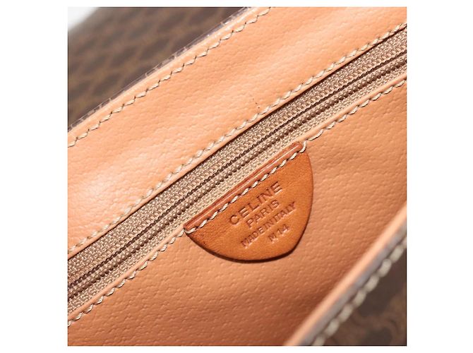 Céline CELINE Macadam Canvas Schultertasche PVC Leder Braun Gold Auth 187736 Golden - Ansicht 12