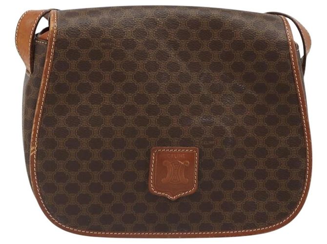 Céline CELINE Macadam Canvas Schultertasche PVC Leder Braun Gold Auth 187736 Golden - Ansicht 13