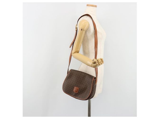Céline CELINE Macadam Canvas Schultertasche PVC Leder Braun Gold Auth 187736 Golden - Ansicht 24