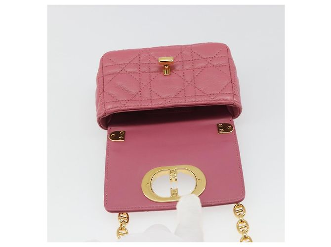 Borsa a tracolla Christian Dior Chain Caro Canage in pelle di agnello Oro Rosa Auth 187297SAM - vista 10