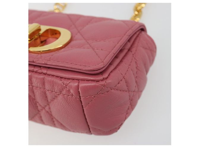 Borsa a tracolla Christian Dior Chain Caro Canage in pelle di agnello Oro Rosa Auth 187297SAM - vista 14