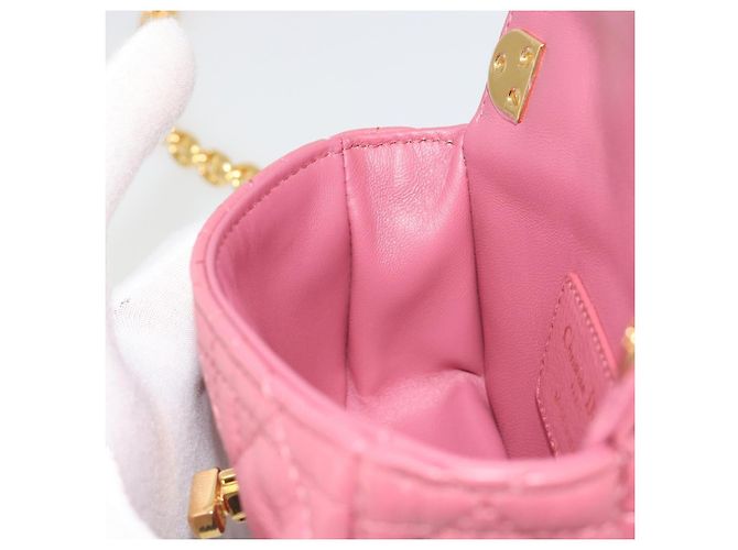 Borsa a tracolla Christian Dior Chain Caro Canage in pelle di agnello Oro Rosa Auth 187297SAM - vista 20