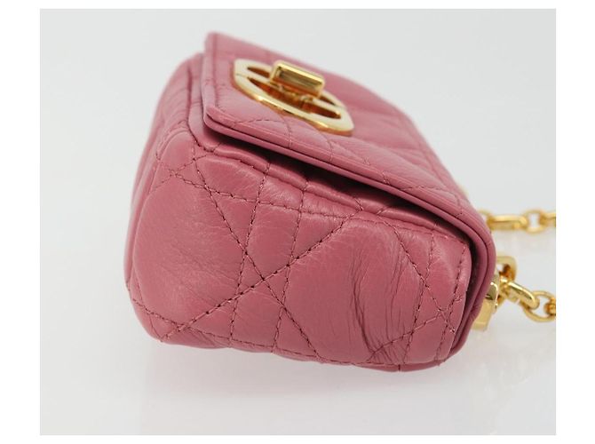 Borsa a tracolla Christian Dior Chain Caro Canage in pelle di agnello Oro Rosa Auth 187297SAM - vista 3