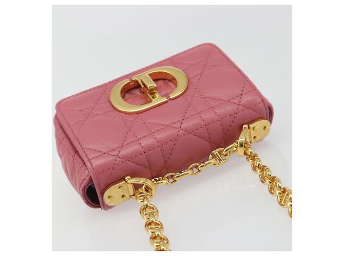 Borsa a tracolla Christian Dior Chain Caro Canage in pelle di agnello Oro Rosa Auth 187297SAM - vista 6