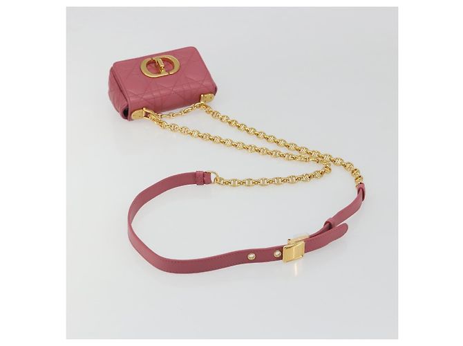 Borsa a tracolla Christian Dior Chain Caro Canage in pelle di agnello Oro Rosa Auth 187297SAM - vista 7