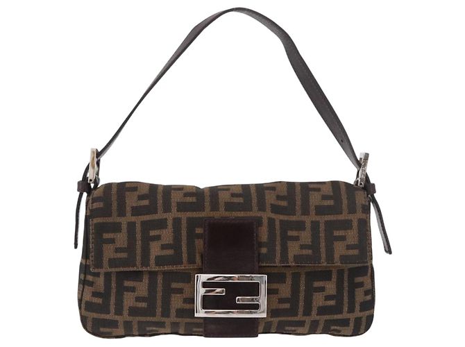 FENDI Zucca Canvas Mamma Baguette Borsa a Spalla Nero Marrone Argento Auth 189252SAM - vista 13