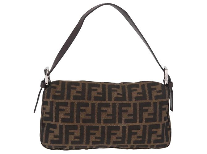 FENDI Zucca Canvas Mamma Baguette Borsa a Spalla Nero Marrone Argento Auth 189252SAM - vista 2