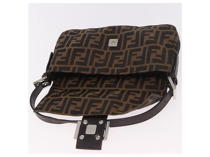 FENDI Zucca Canvas Mamma Baguette Borsa a Spalla Nero Marrone Argento Auth 189252SAM - vista 20