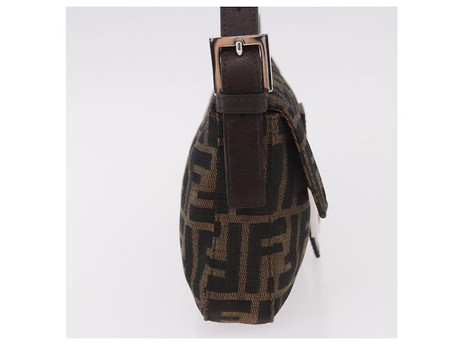 FENDI Zucca Canvas Mamma Baguette Borsa a Spalla Nero Marrone Argento Auth 189252SAM - vista 4