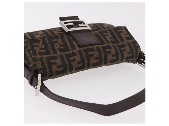 FENDI Zucca Canvas Mamma Baguette Borsa a Spalla Nero Marrone Argento Auth 189252SAM - vista 6