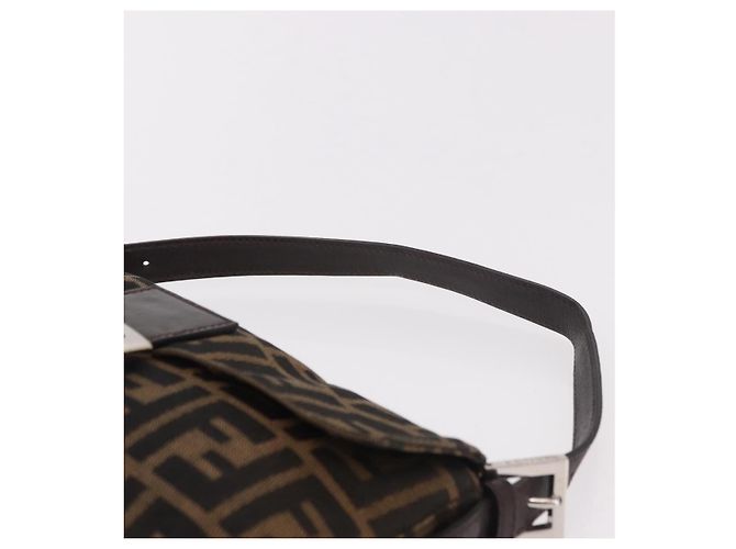FENDI Zucca Canvas Mamma Baguette Borsa a Spalla Nero Marrone Argento Auth 189252SAM - vista 8