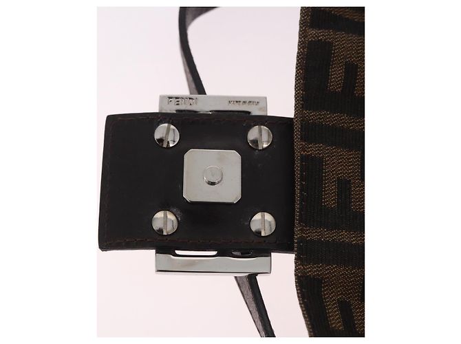 FENDI Zucca Canvas Mamma Baguette Borsa a Spalla Nero Marrone Argento Auth 189252SAM - vista 9