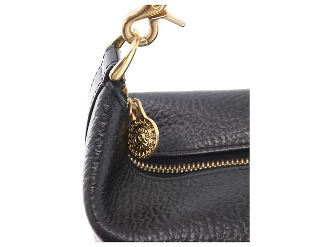 Borsa a mano con catena VERSACE in pelle nera e oro Auth bs35661A Nero D'oro - vista 10