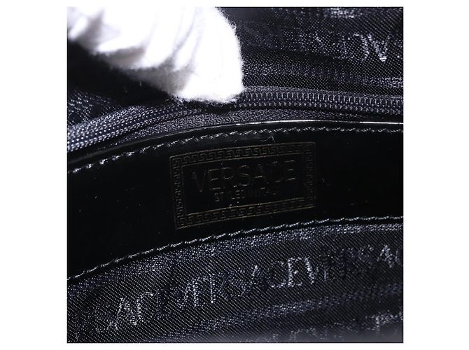 Borsa a mano con catena VERSACE in pelle nera e oro Auth bs35661A Nero D'oro - vista 11
